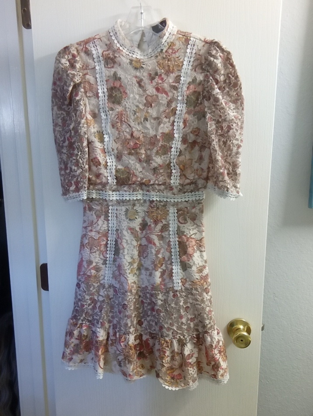 AKIRA Cream Dress with Dusty Rose and Olive Floral Embroidery